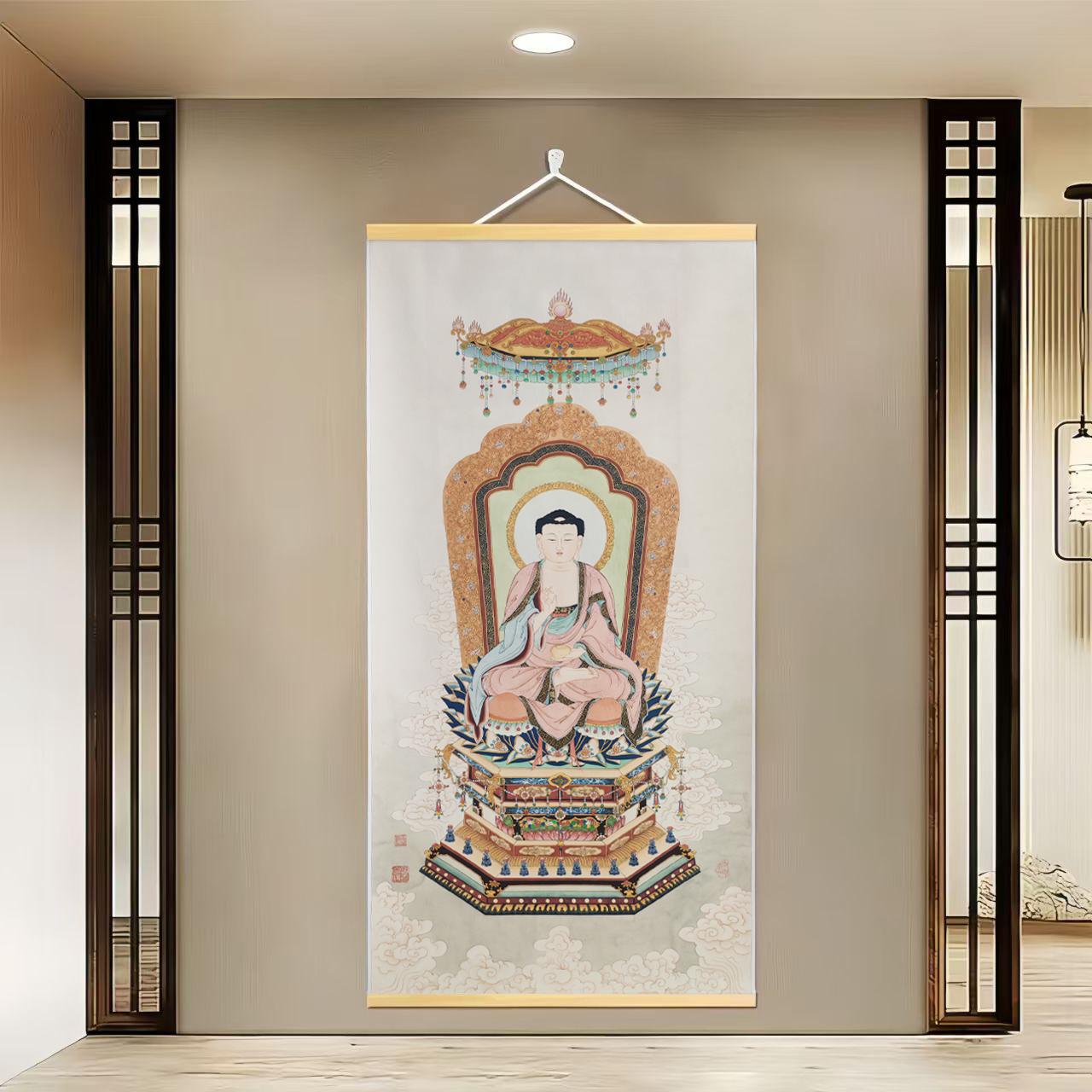 【286三宝药师佛】60x120cm绢丝挂画现代家居装饰画办公室画