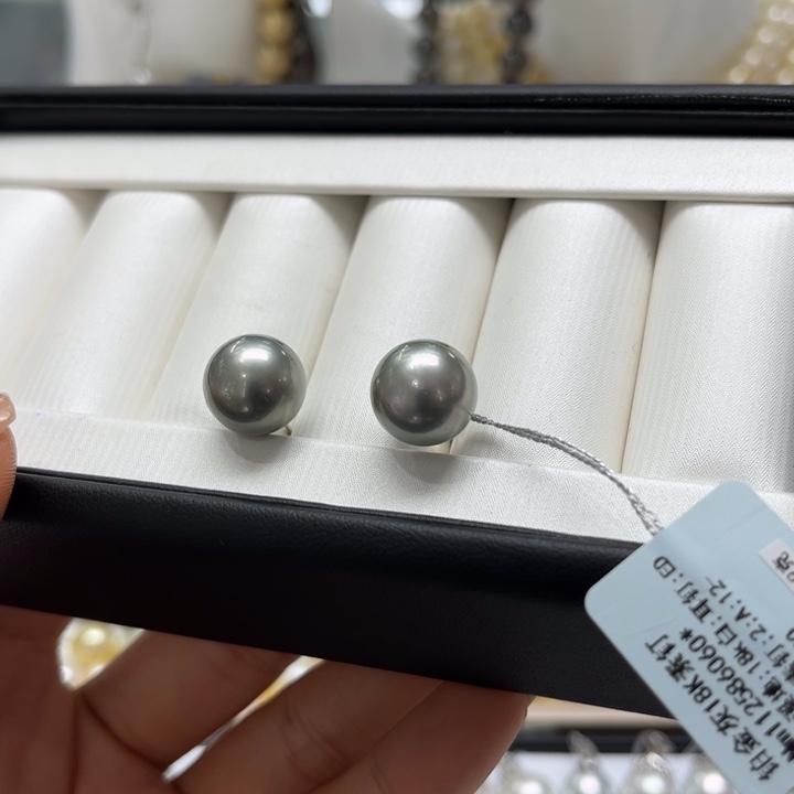 海水珍珠耳饰18K金镶嵌12-13mm
