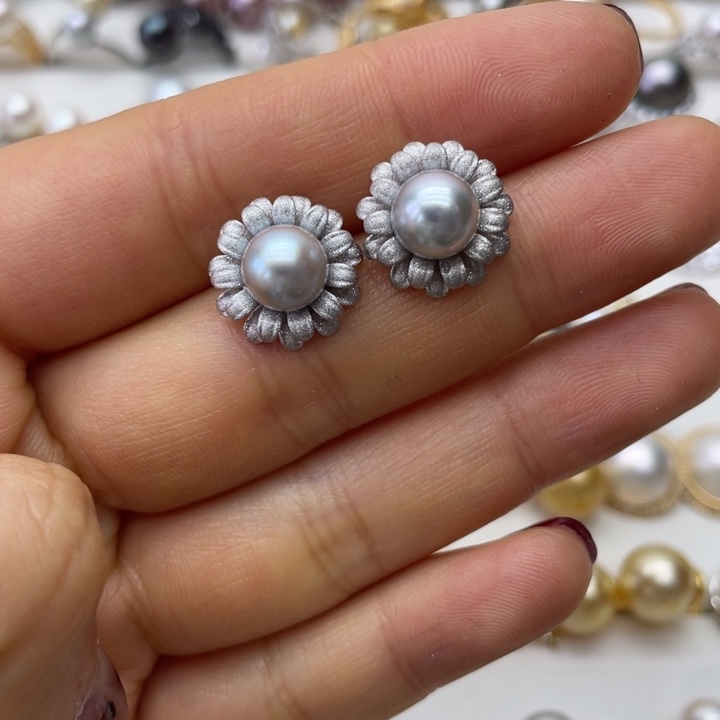 海水珍珠耳饰银S925镶嵌