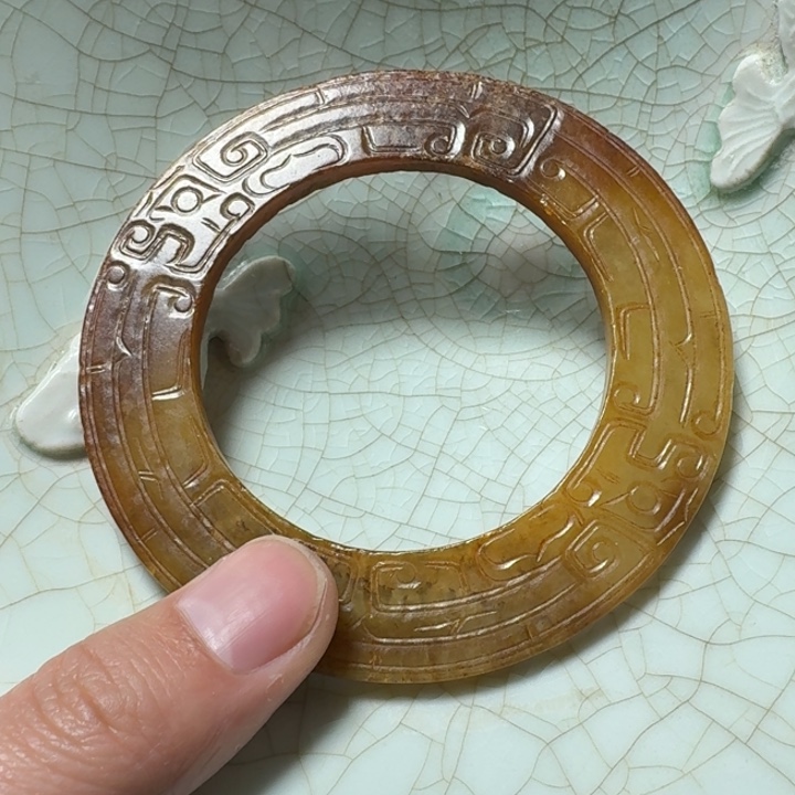 随***圆瓷片双鱼青瓷开片大碗