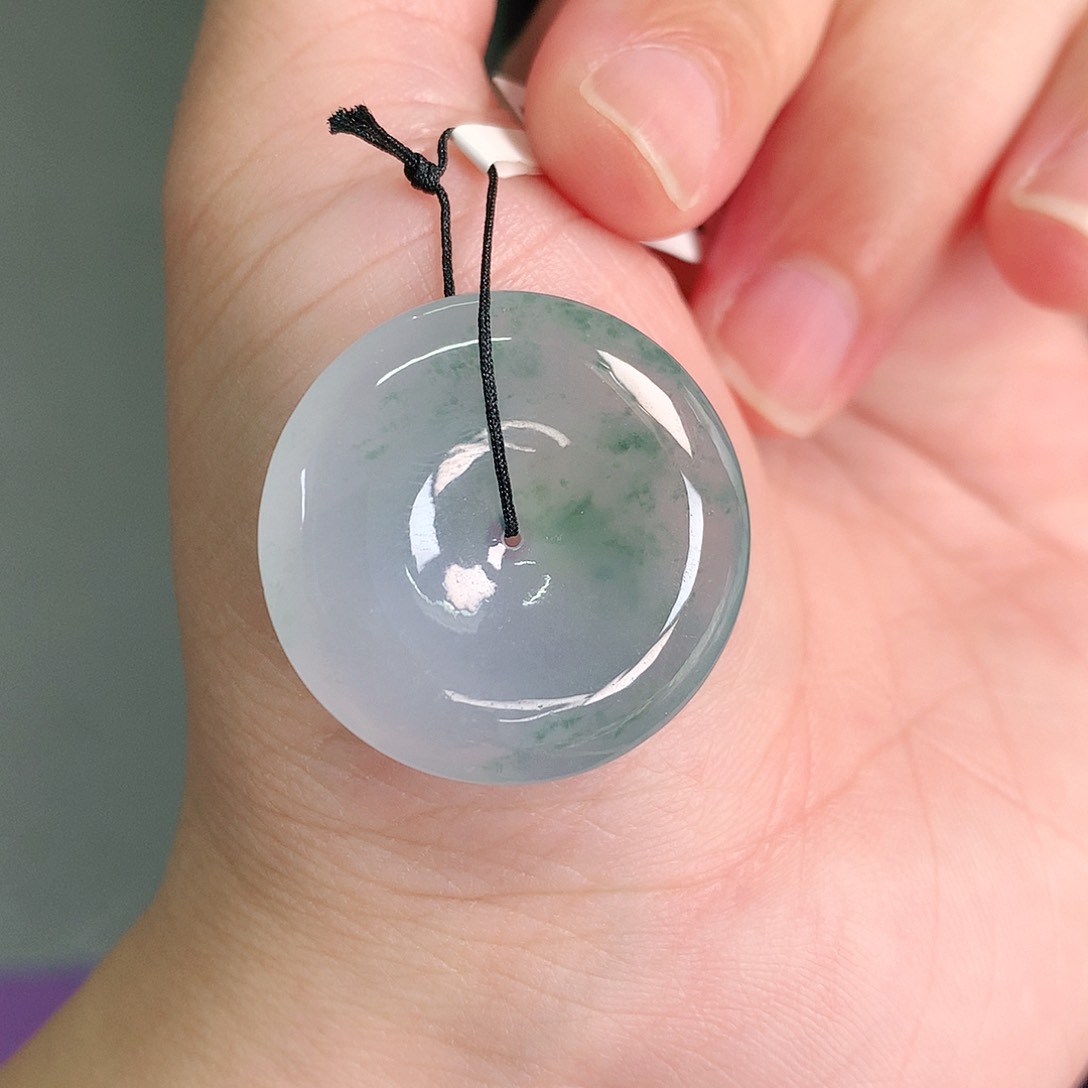 翡翠未镶嵌颈饰冰紫底飘绿扣26-5.5