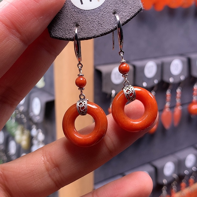 【闪购商品】翡翠耳饰银S925镶嵌满意