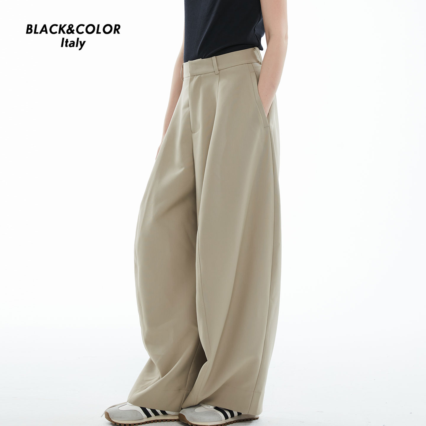 Black&color宽松休闲香蕉西装裤