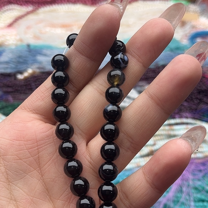 玛瑙/玉髓珠宝半成品未镶嵌12mm左右黑蚕丝玛瑙