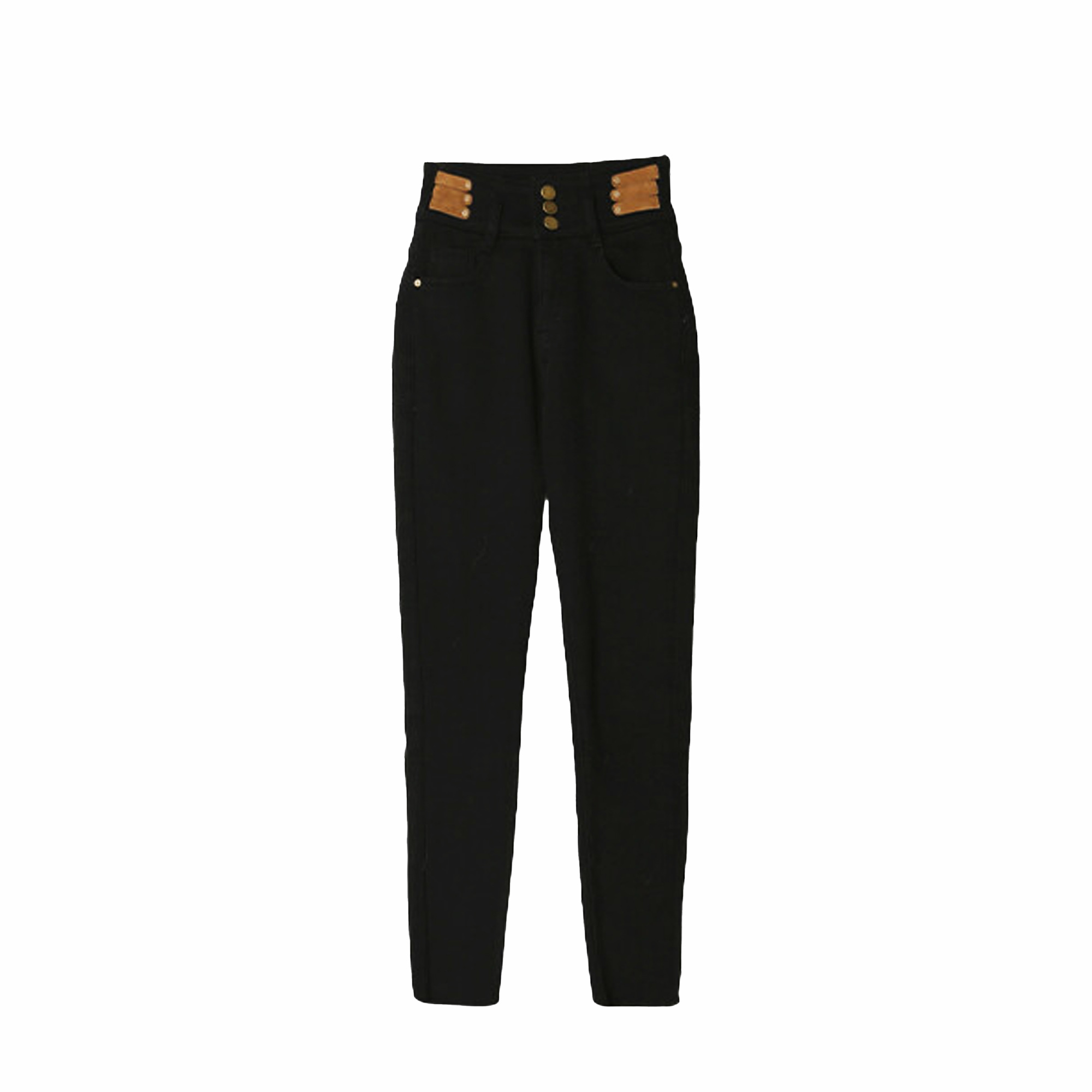 黑色加绒冬季高腰紧身牛仔裤高弹小脚铅笔裤-7013