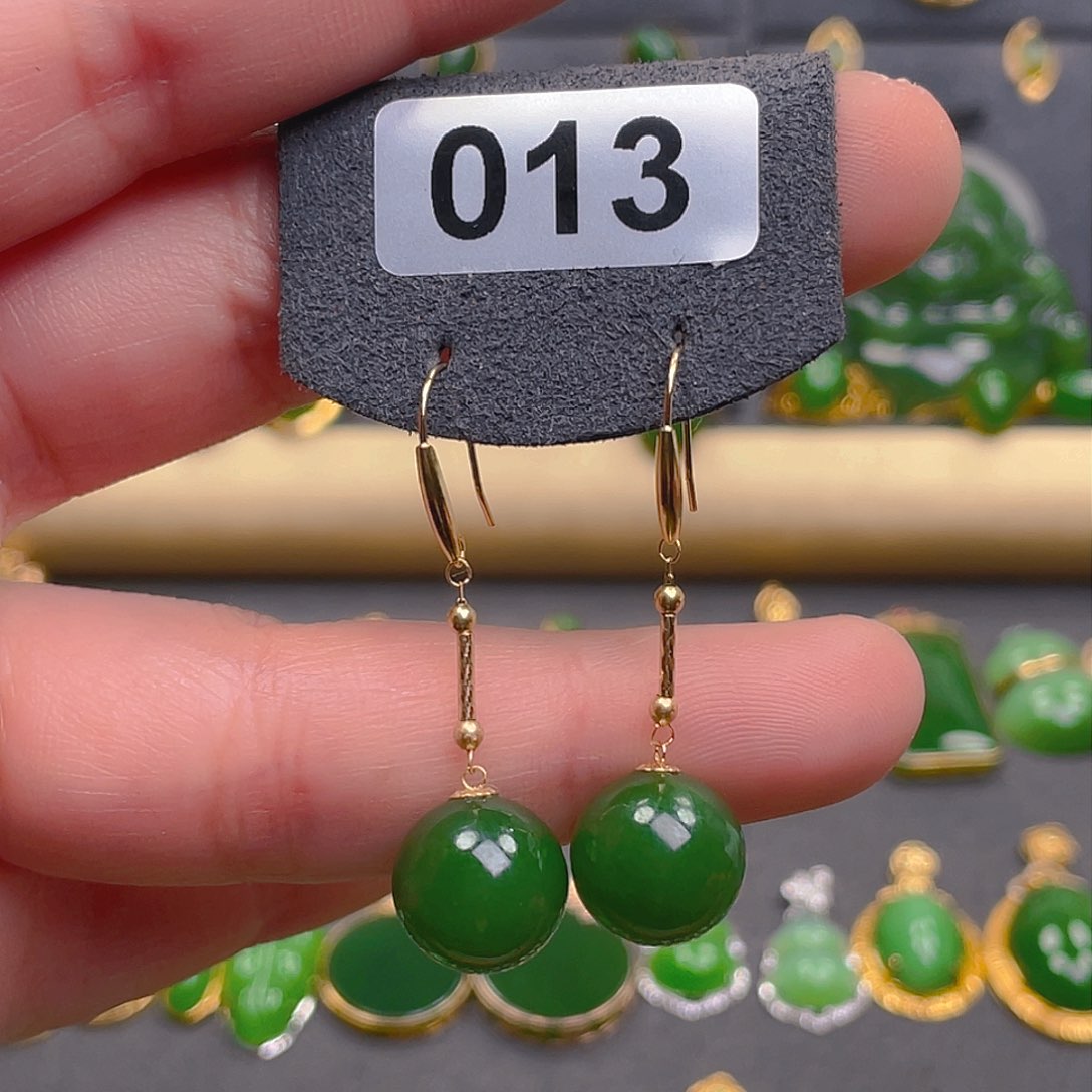 和田玉耳饰18K金镶嵌013