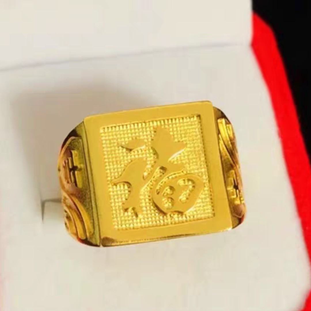高端铜合金镀真金活口指环男士戒指福字
