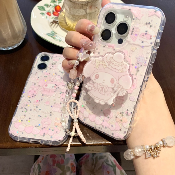 米米嘟美乐蒂细闪圆边imd可爱双层手机壳适配iPhone16pm/15/14/13