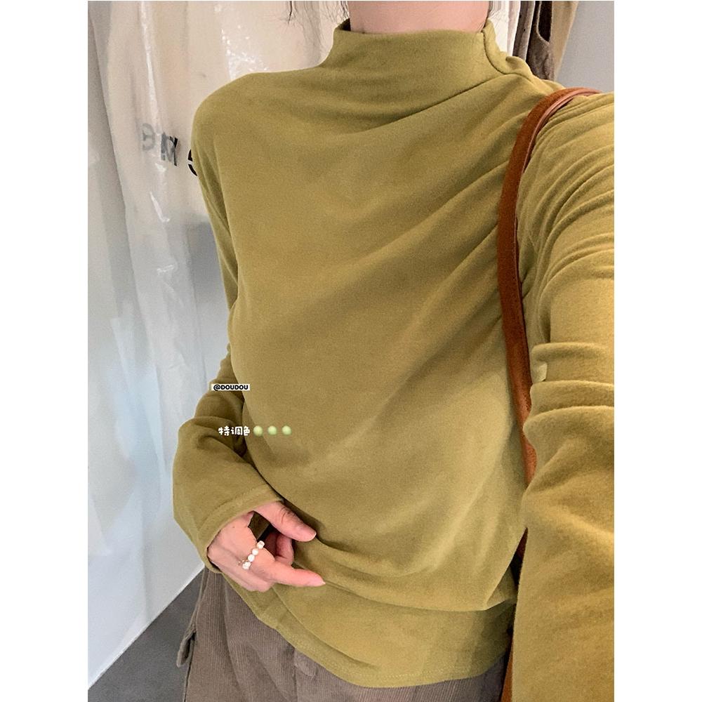 927韩系叠穿半高领打底衫女秋冬高弹力软糯内搭长袖t恤正肩上衣