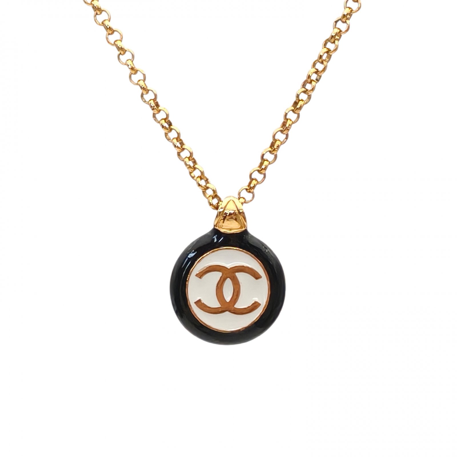99新 Chanel/香奈儿 【双双】 合金 黑白珐琅 圆形 项链