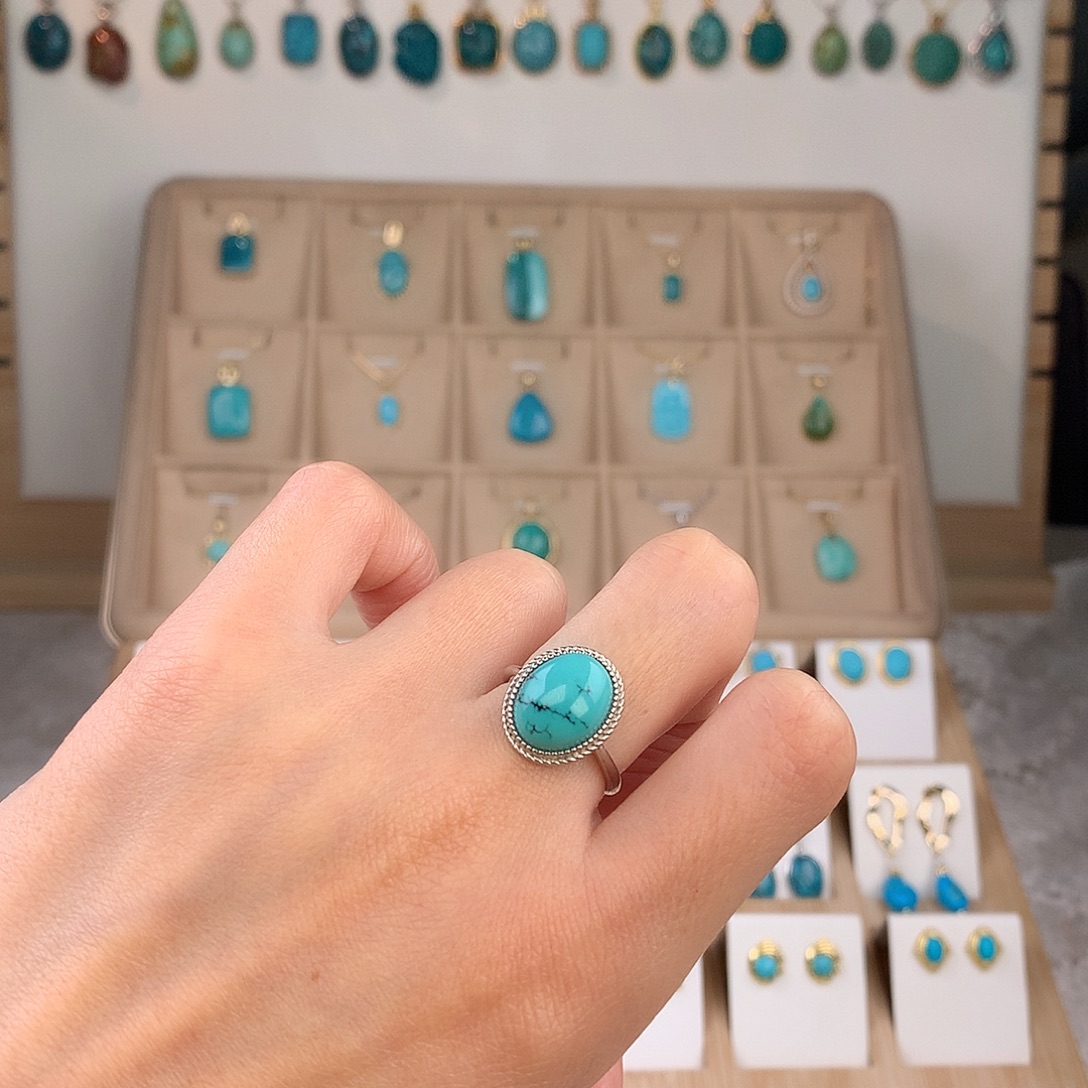 绿松石银S925镶嵌戒指