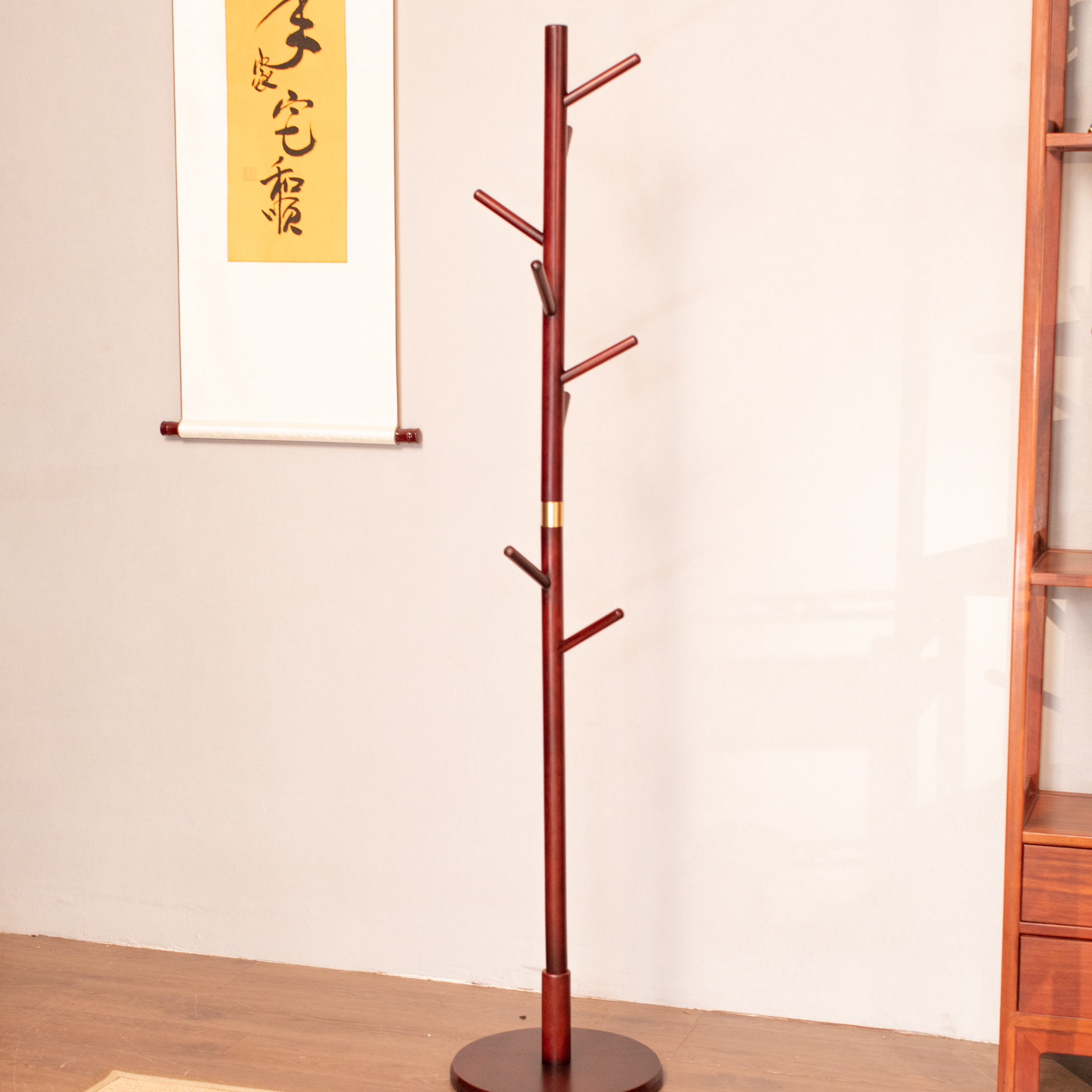 简约新中式高178cm原木衣帽架立式客厅家用木质