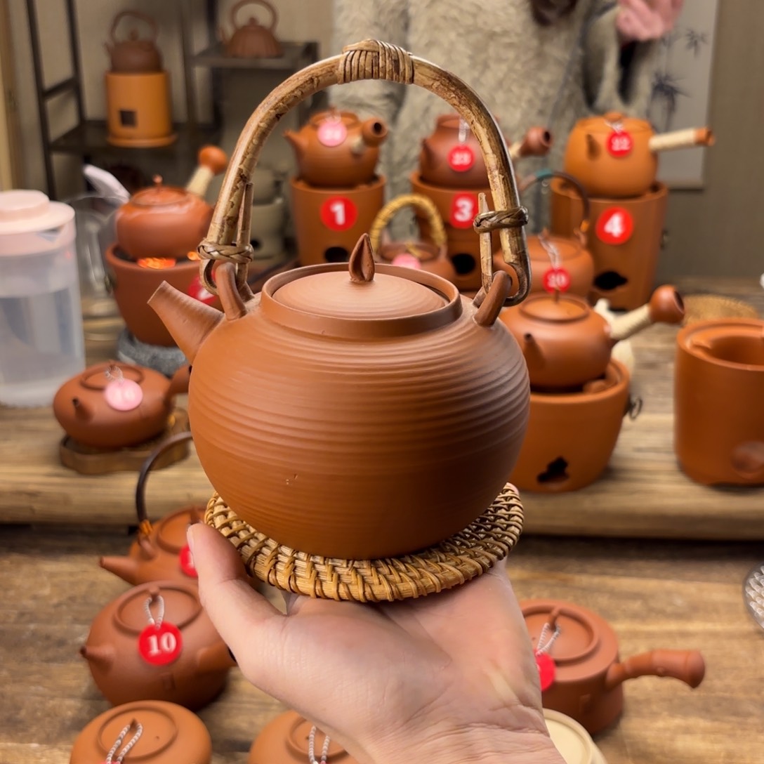 煮水煮茶甘甜 潮州砂铫壶 搭藤垫