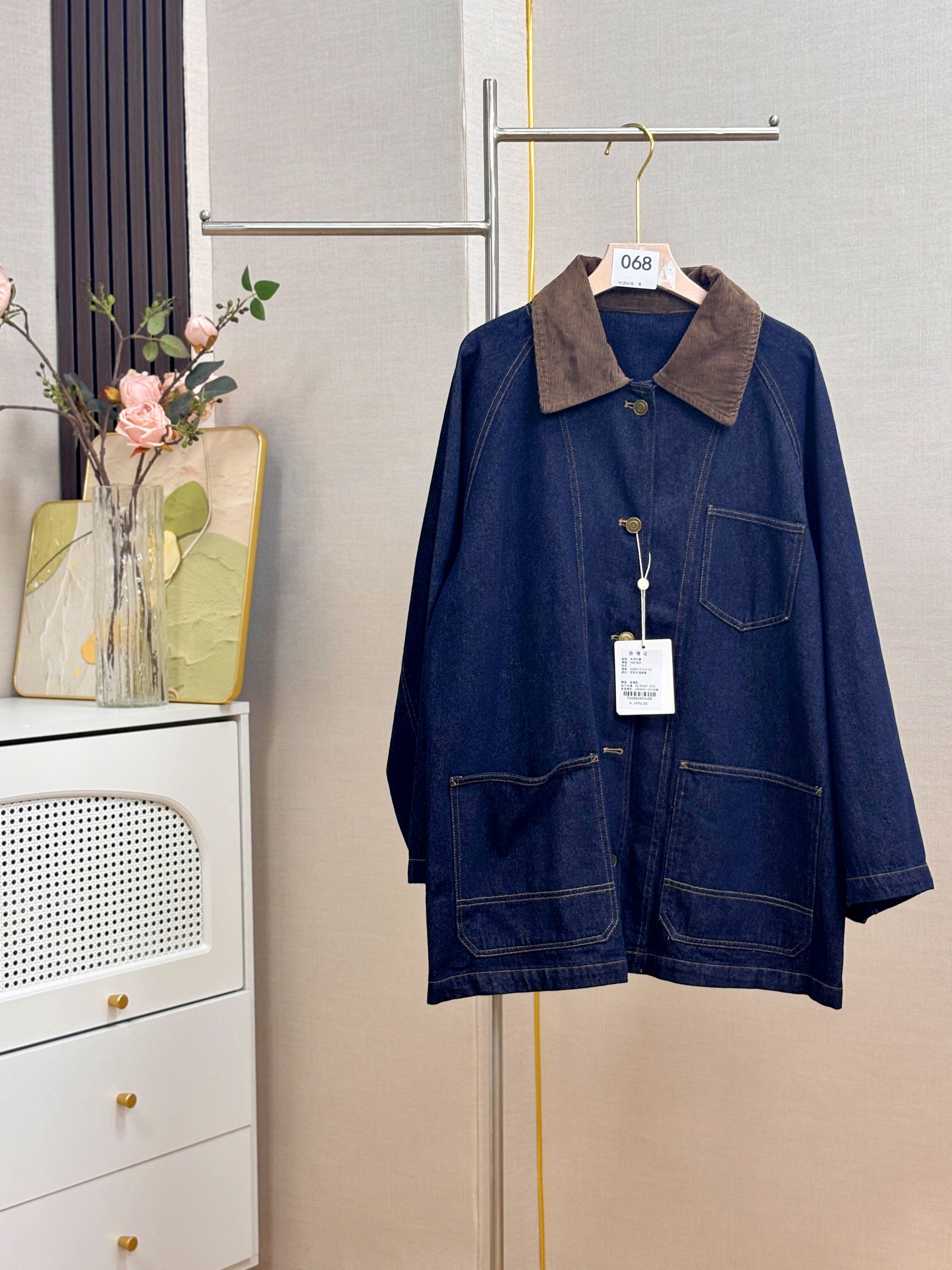 【068】【大-禾】女不褪色薄款短外套外套短款牛仔上衣长袖翻领通勤