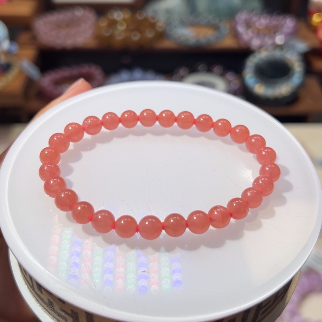 菱锰矿（红纹石）未镶嵌手串6m大漏克价冰种红纹石