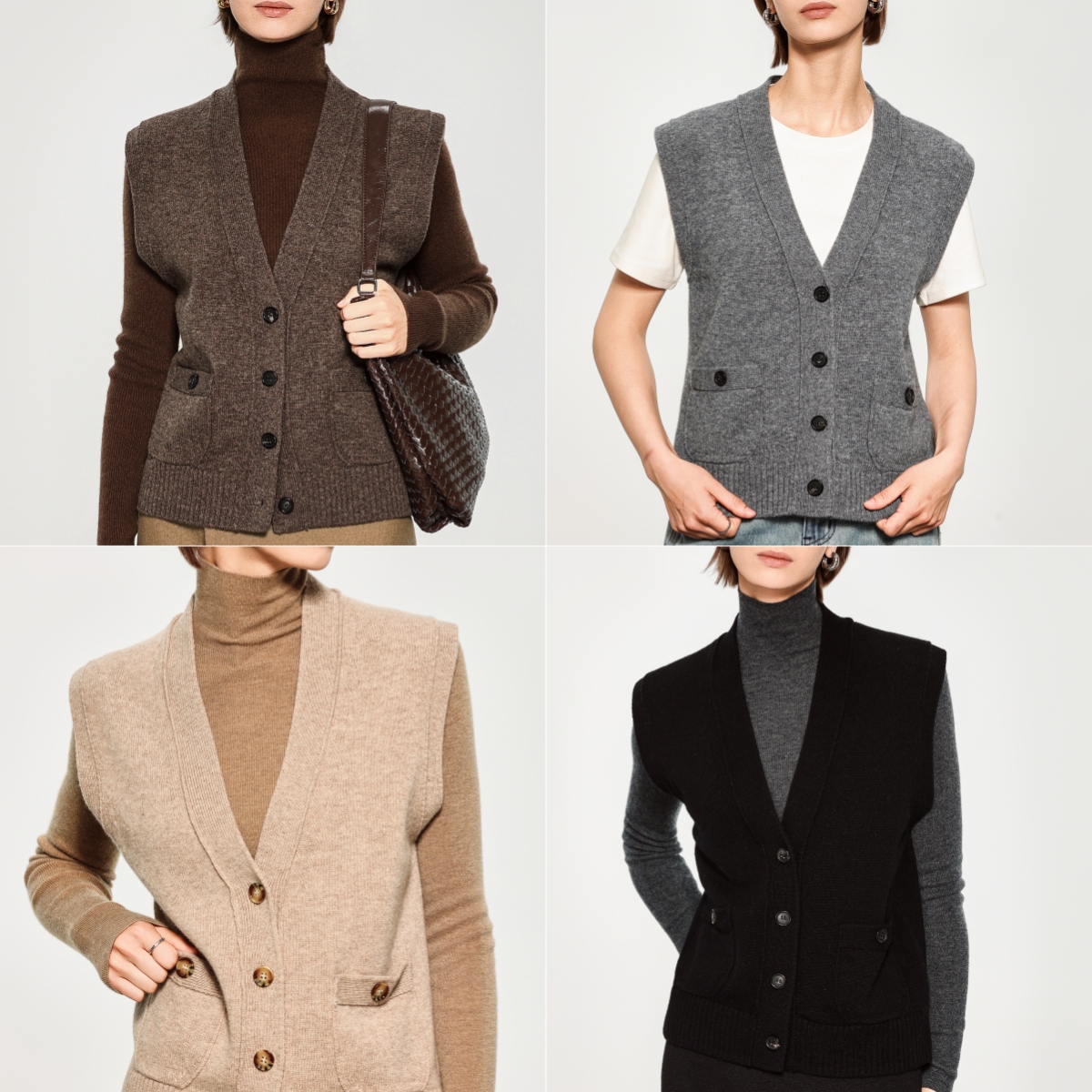 【甄织澜】100%羊毛复古老钱风经典廓形叠穿V领百搭羊毛衫开衫马甲