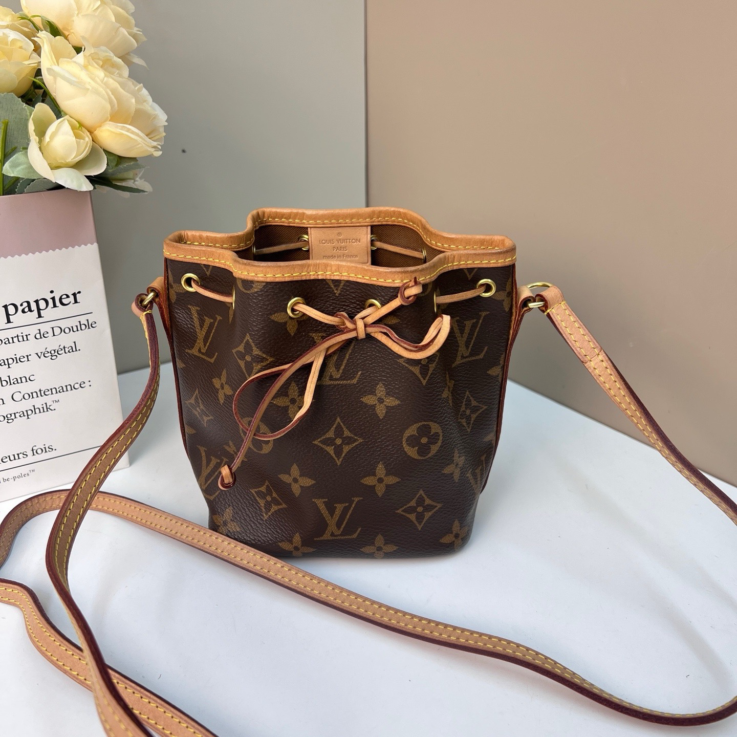 95新 LouisVuitton/路易威登 老花抽绳水桶包斜挎包