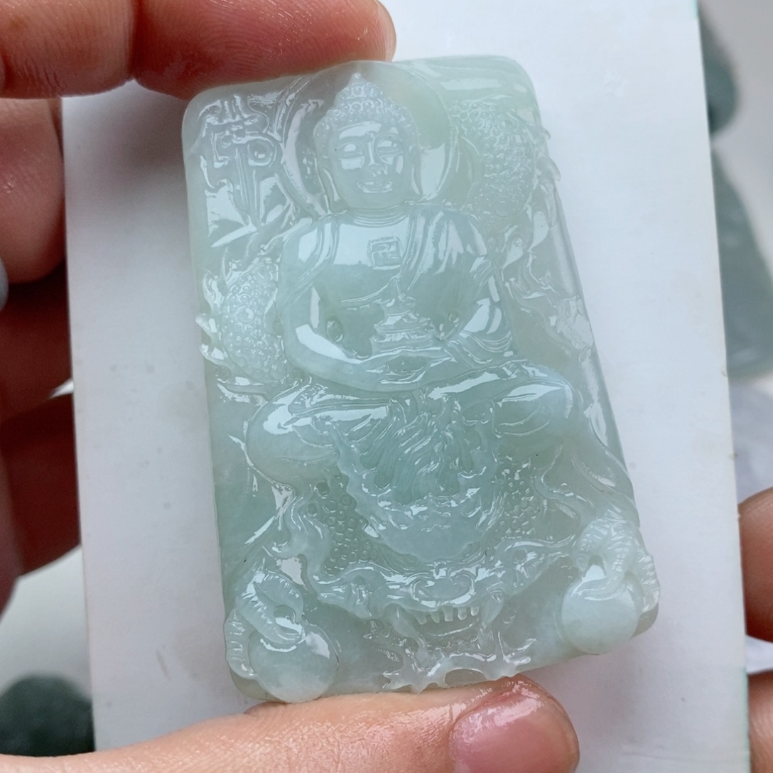定制翡翠未镶嵌纯天然缅甸翡翠冰晴底御龙药师佛