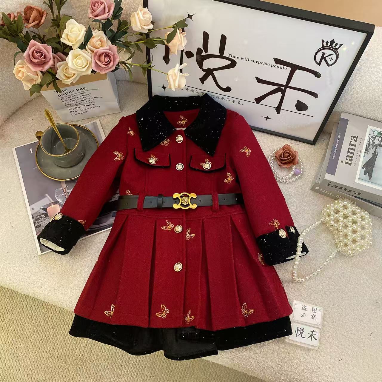 Y3【悦禾】女童新款小香风裙子秋冬韩版百搭洋气加厚童装套装6983