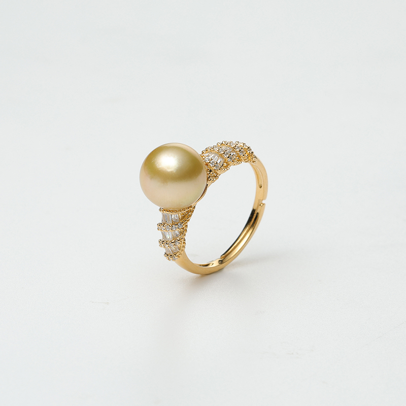 【短发七七】S925银 海水南洋金珍珠9-10mm珍珠戒指
