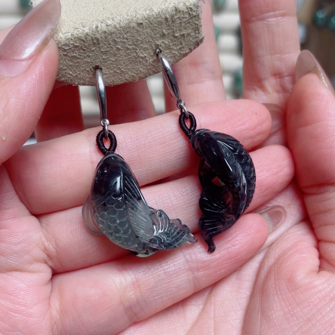 4***1岫玉银S925镶嵌耳环