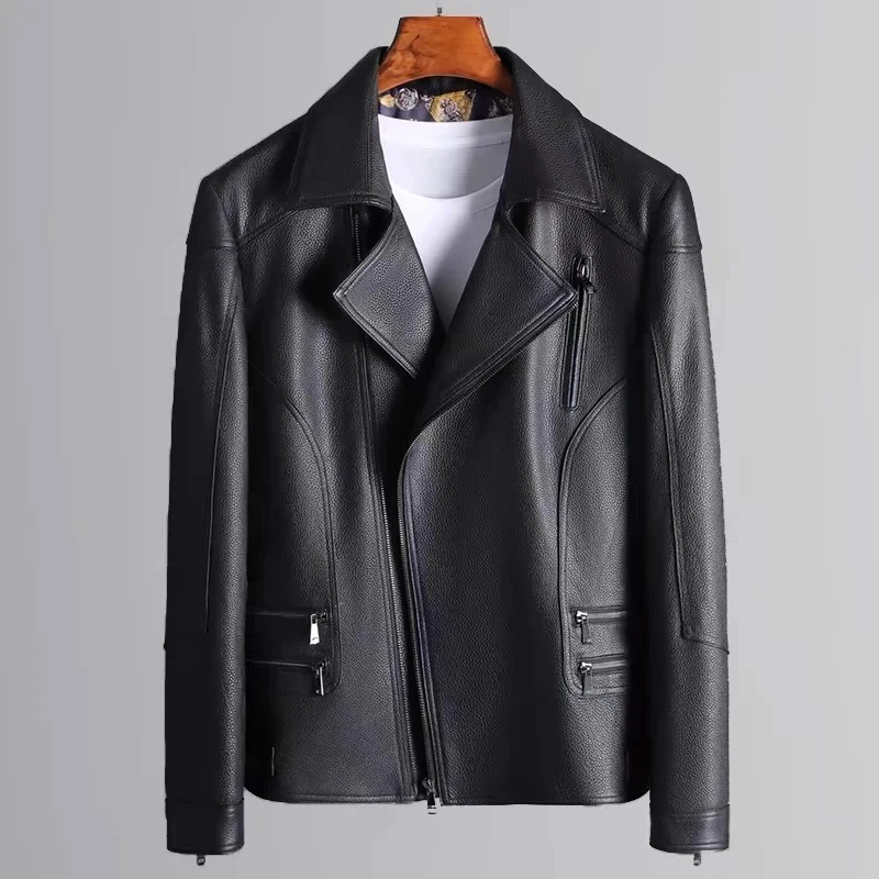 男士休闲时尚短款机车真皮皮衣 默认微瑕微脏 没运费险