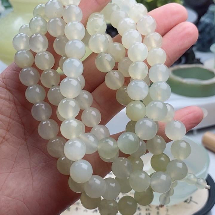 岫玉四大名玉手串108颗微瑕未镶嵌