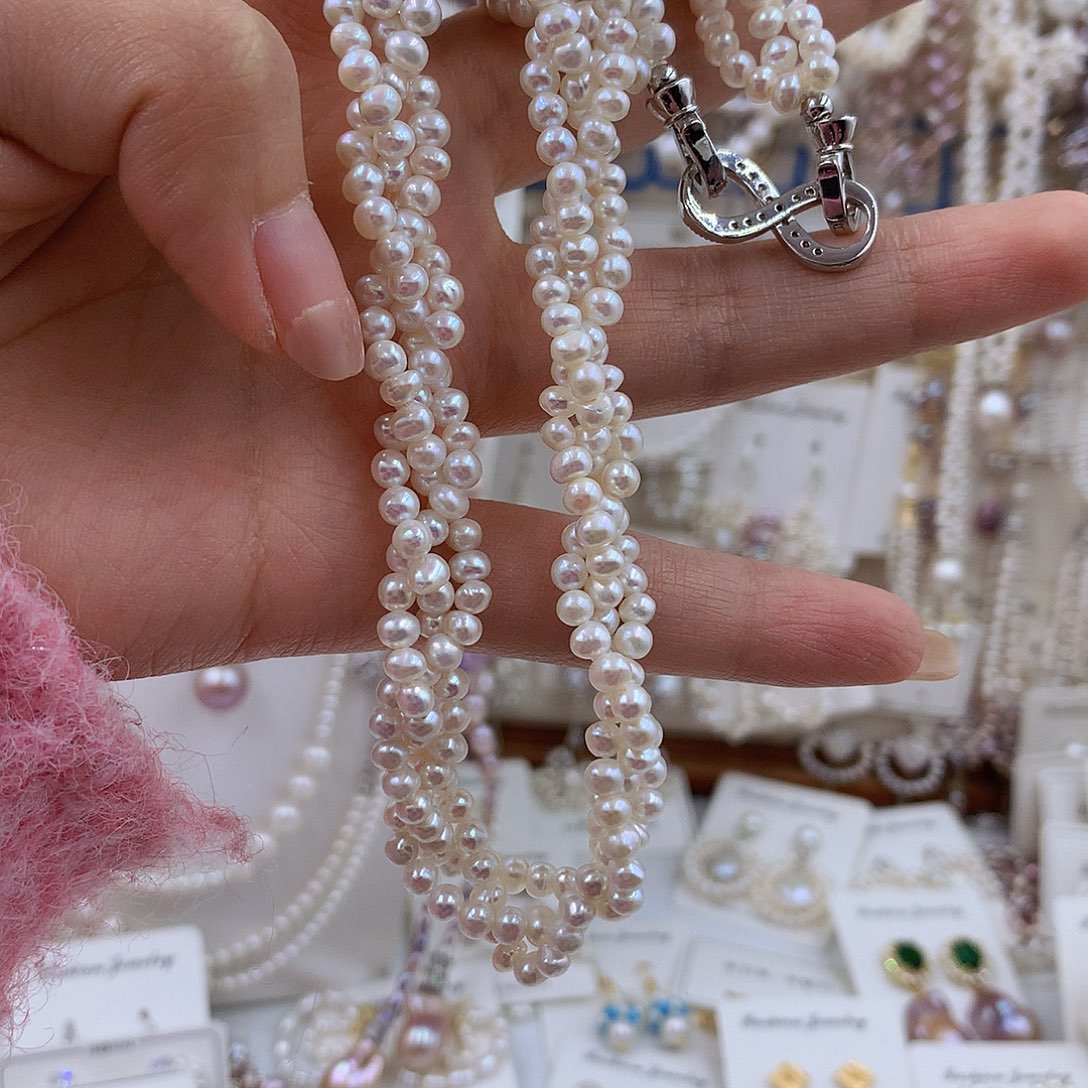 项链银S925镶嵌淡水珍珠雪*花