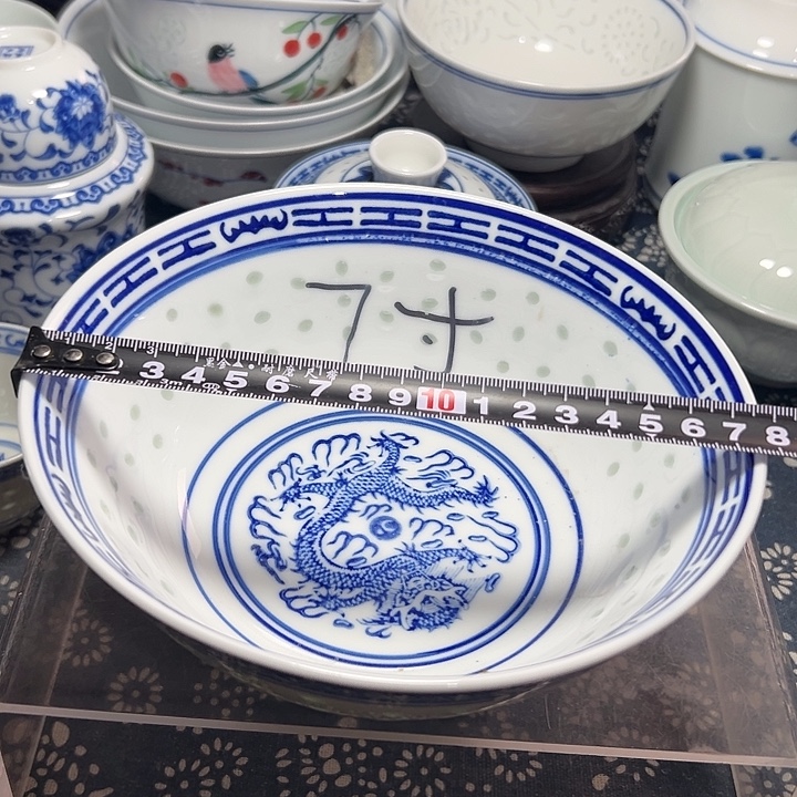 陶青花玲珑7寸的面碗