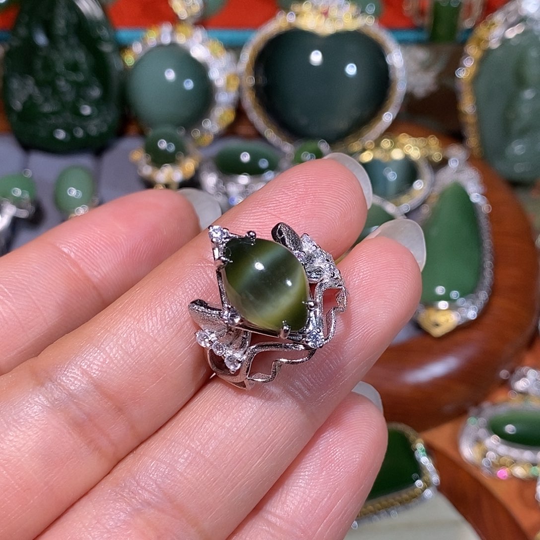 和田玉（碧玉）银S925镶嵌戒指