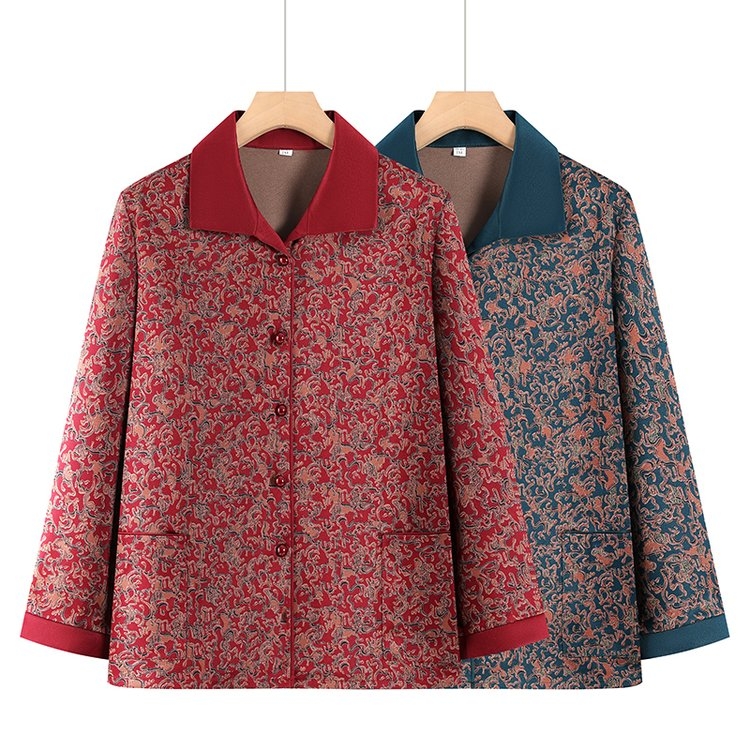 老年人奶奶装秋装衬衫老太太衣服80岁70妈妈装春秋翻领长袖上衣女