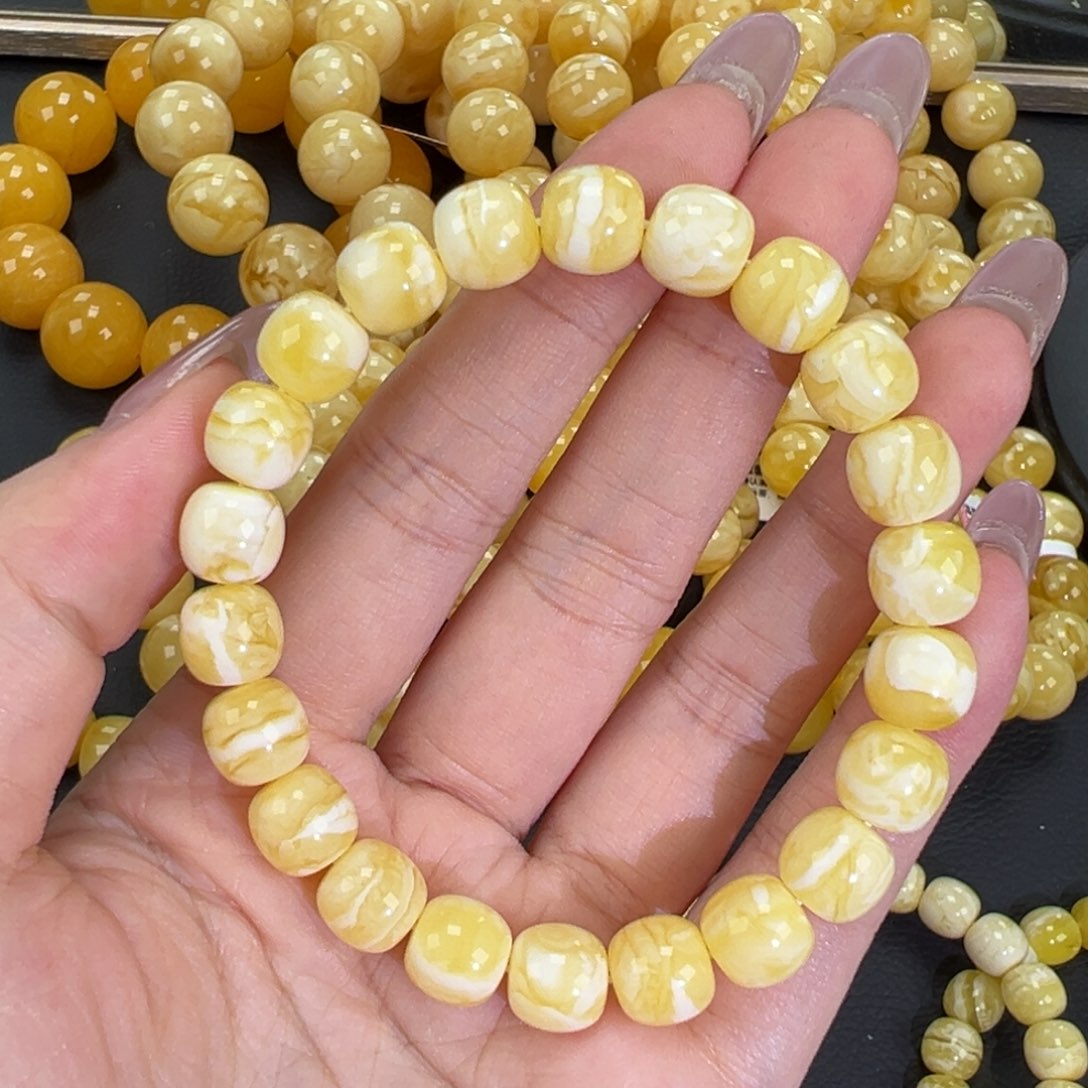 琥珀未镶嵌手链瓷白精工