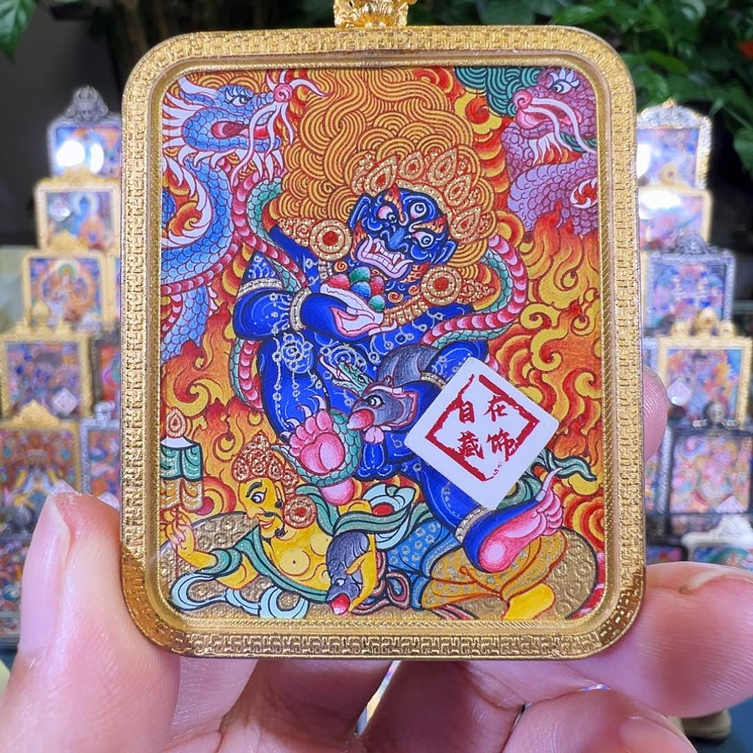 吊坠黑财热贡纯手绘唐卡 