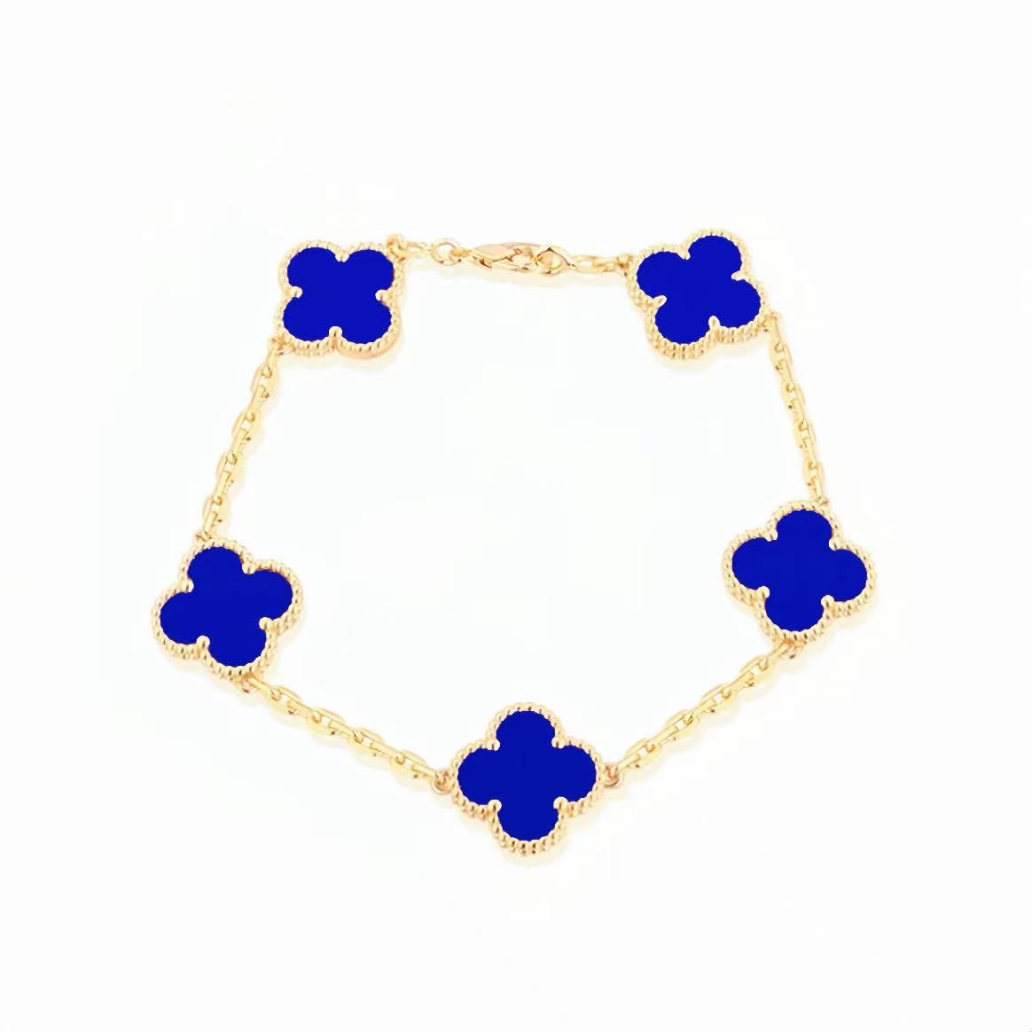 语花印 铜合金合成锆石手链 时尚四叶草手链FS1251(蓝）轻奢百搭