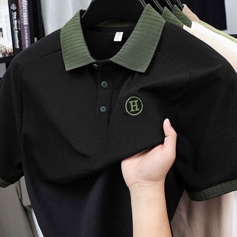 2025夏季高品质男刺绣纯色POLO衫短袖T恤