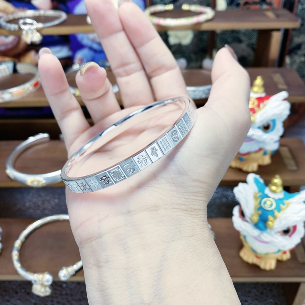 足银手镯 65号【拉丝麻将】心想事成足银999纯银闭口实心手镯30克