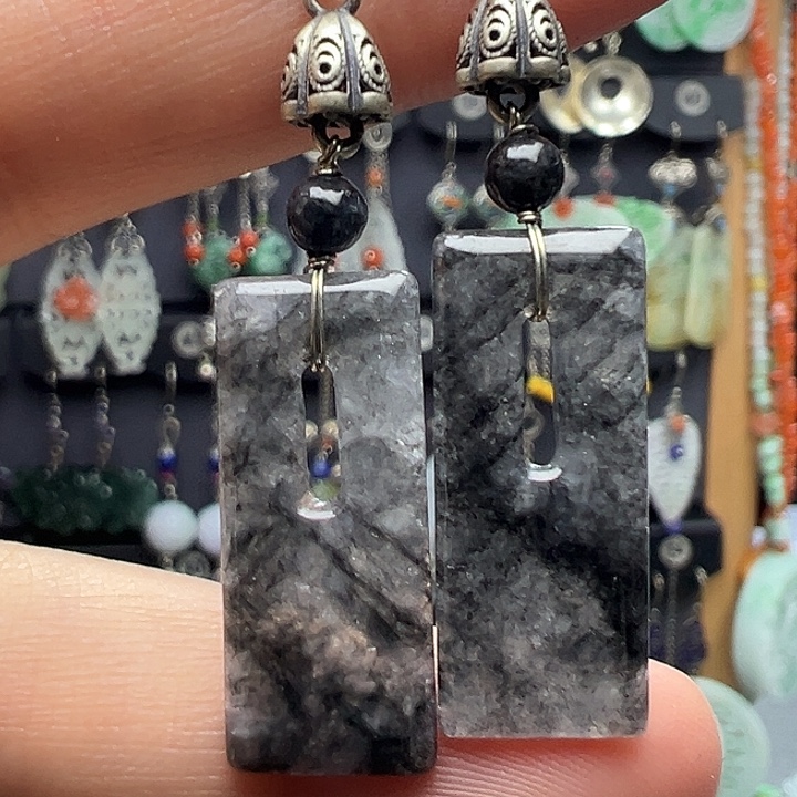 翡翠银S925镶嵌耳饰