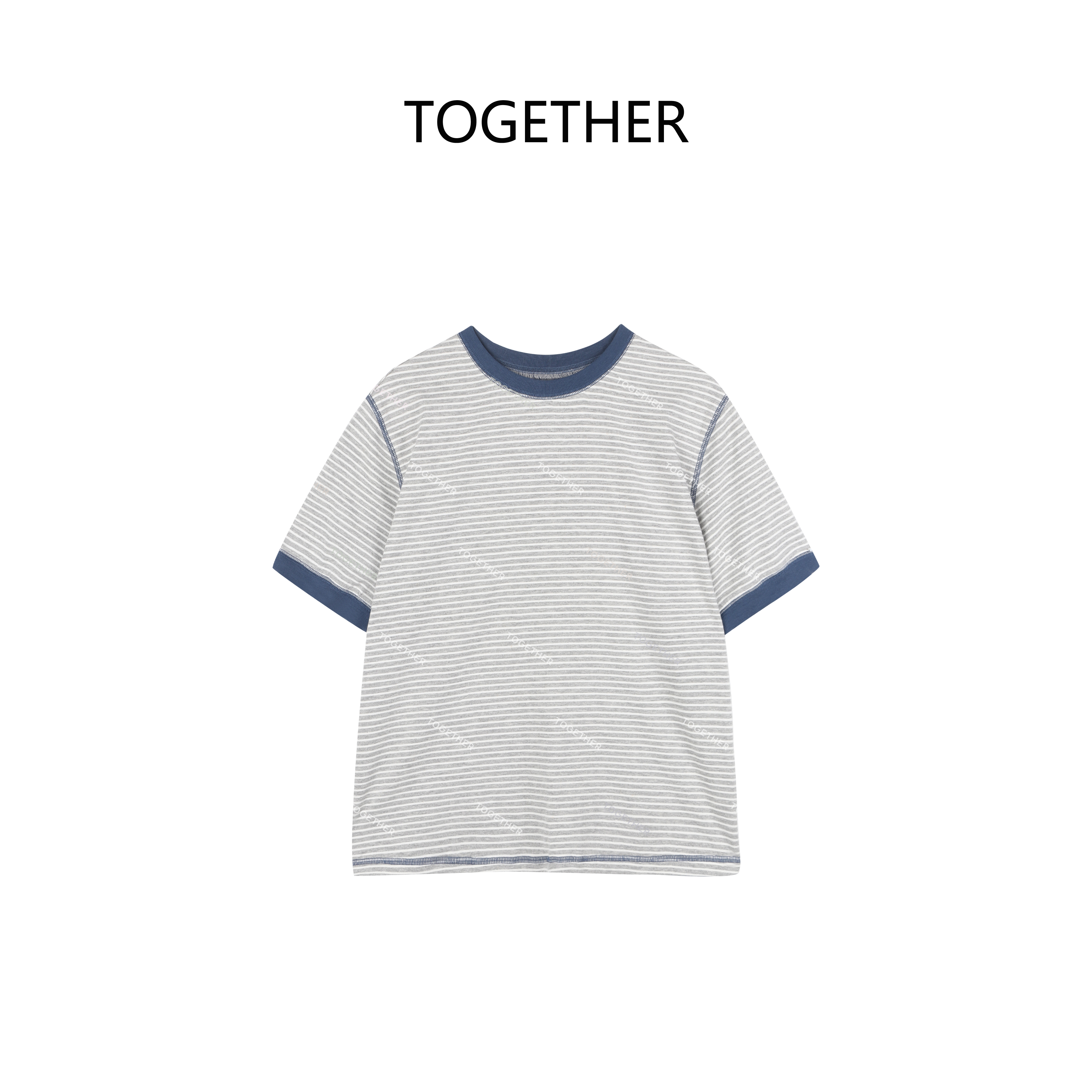 【TOGETHER】· 晚风 · 秋季新款圆领条纹撞色时尚T恤短袖上衣W9377
