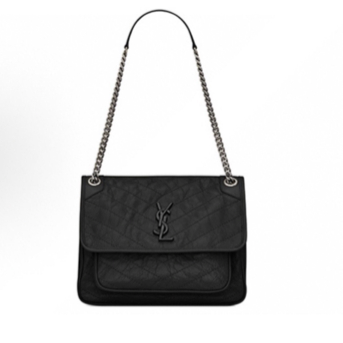 95新 YSL/圣罗兰 黑银niki中号邮差包 