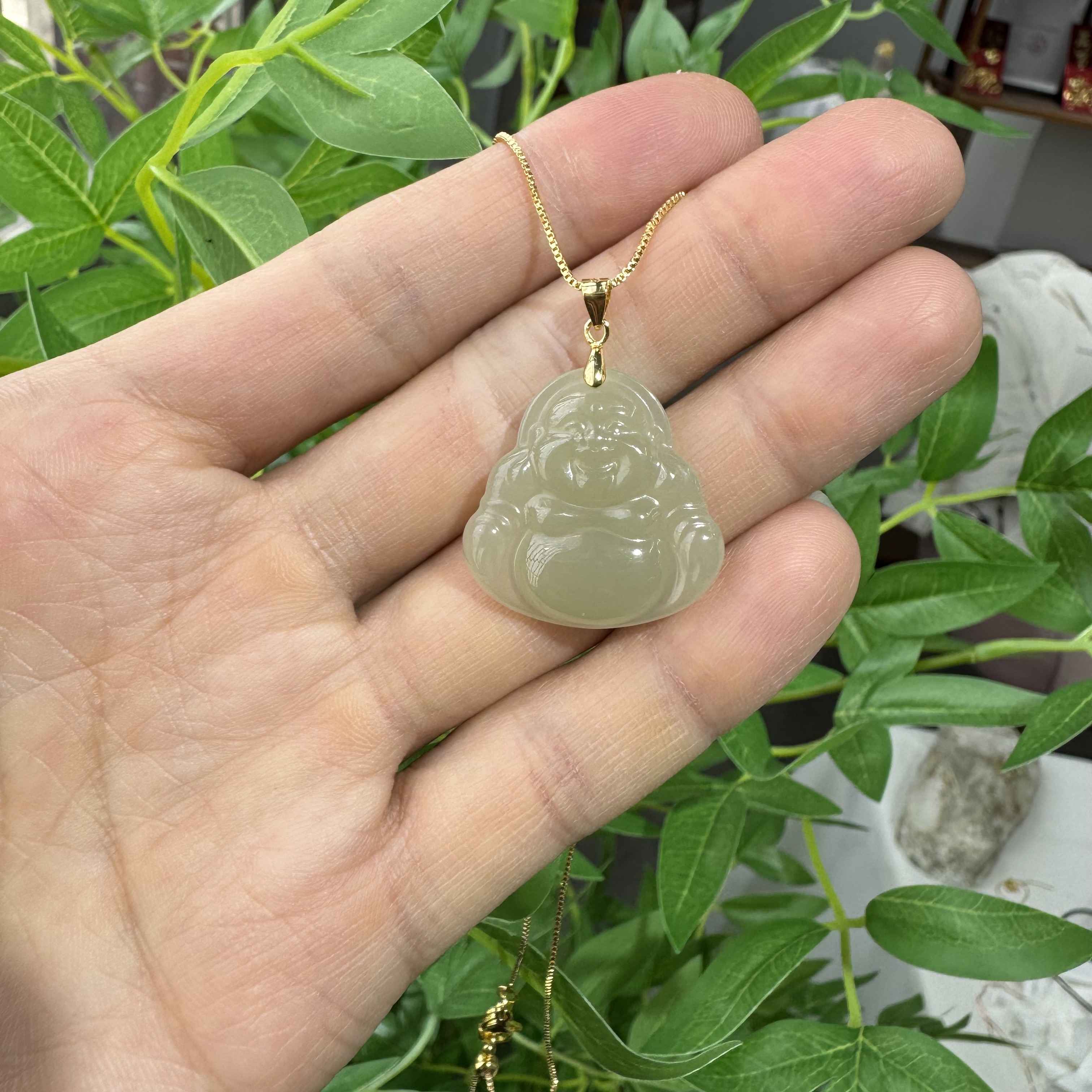 和田玉晴水佛公30*25mm 珠宝玉石 玉质温润细腻925银镶嵌女士吊坠