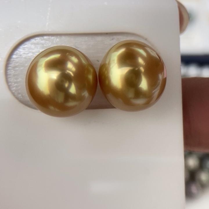 未镶嵌裸珠海水珍珠11-12mm浓茶金小极光对珠