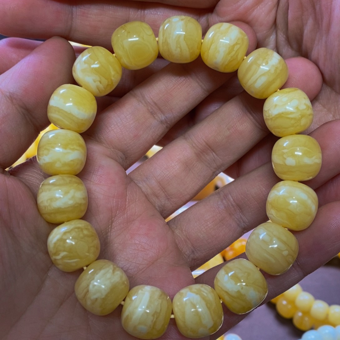 琥珀裸石未镶嵌14mm俄料同料虎皮纹手串