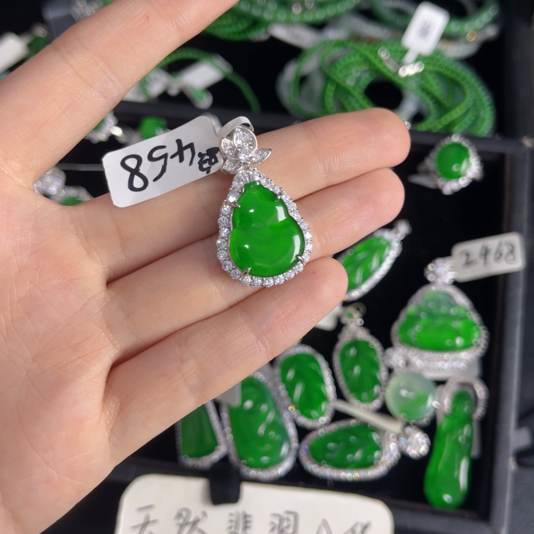 翡翠银S925镶嵌戒指葫芦吊坠