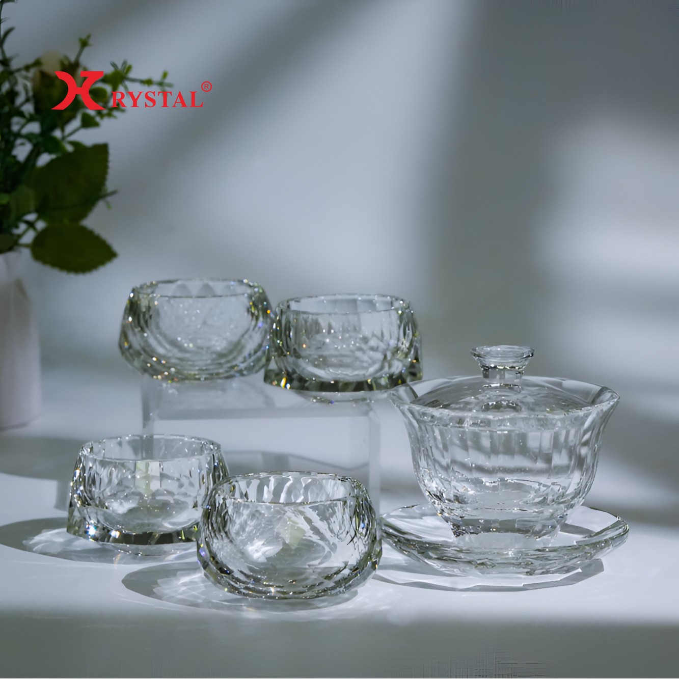 【潘大师亲笔签名三才+四杯茶杯】顶奢极简耐热水晶茶道手工透明
