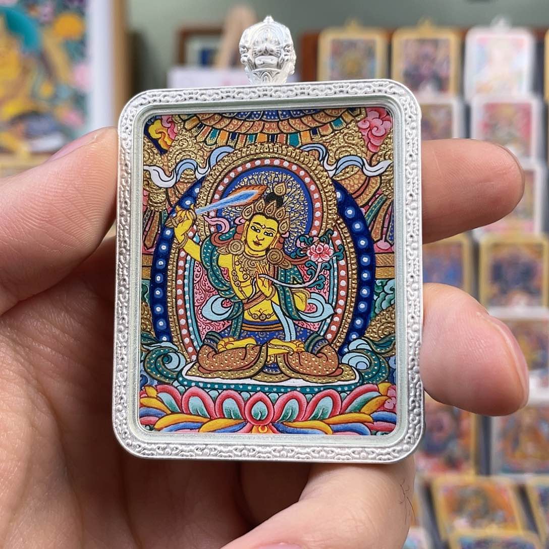 吊坠你***对文殊热贡纯手绘唐卡