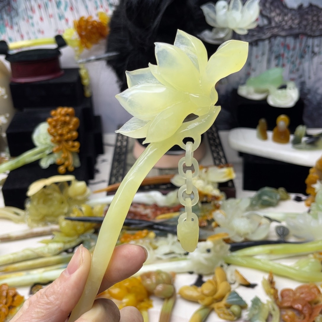 【闪购商品】蛇纹石玉发饰合金泱*