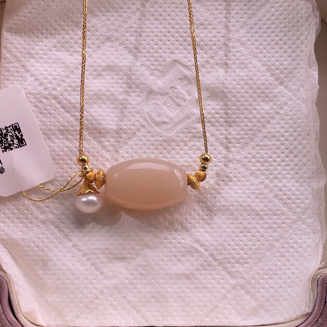 吊坠(不含链)银S925镀金镶嵌和田玉（糖玉）藕粉熟粉玉勒子