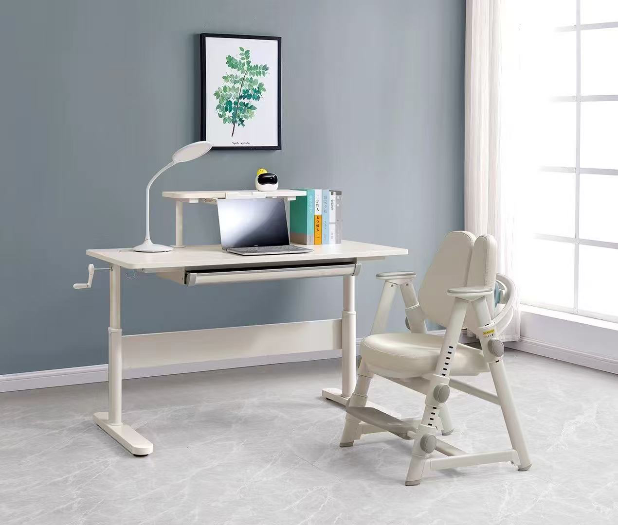 学习桌 简易大白桌写字台 桌面可手摇升降
