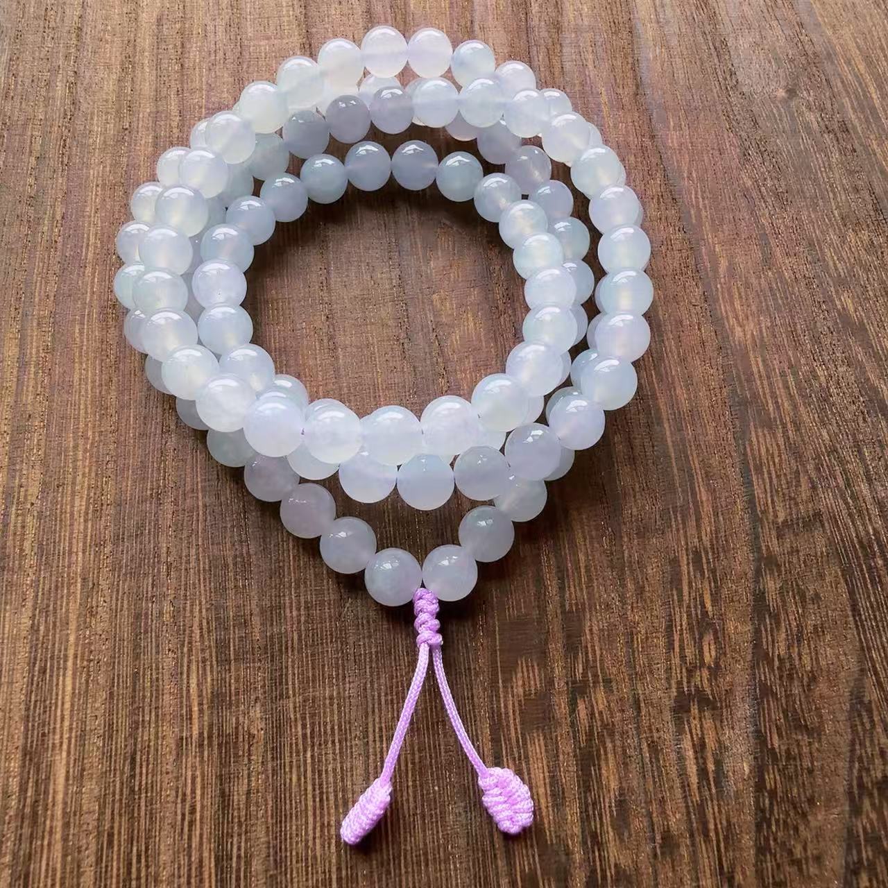 大小珠宝冰糯种粉色紫罗兰天然翡翠珠子珠链珠串108颗尺寸7.5mm
