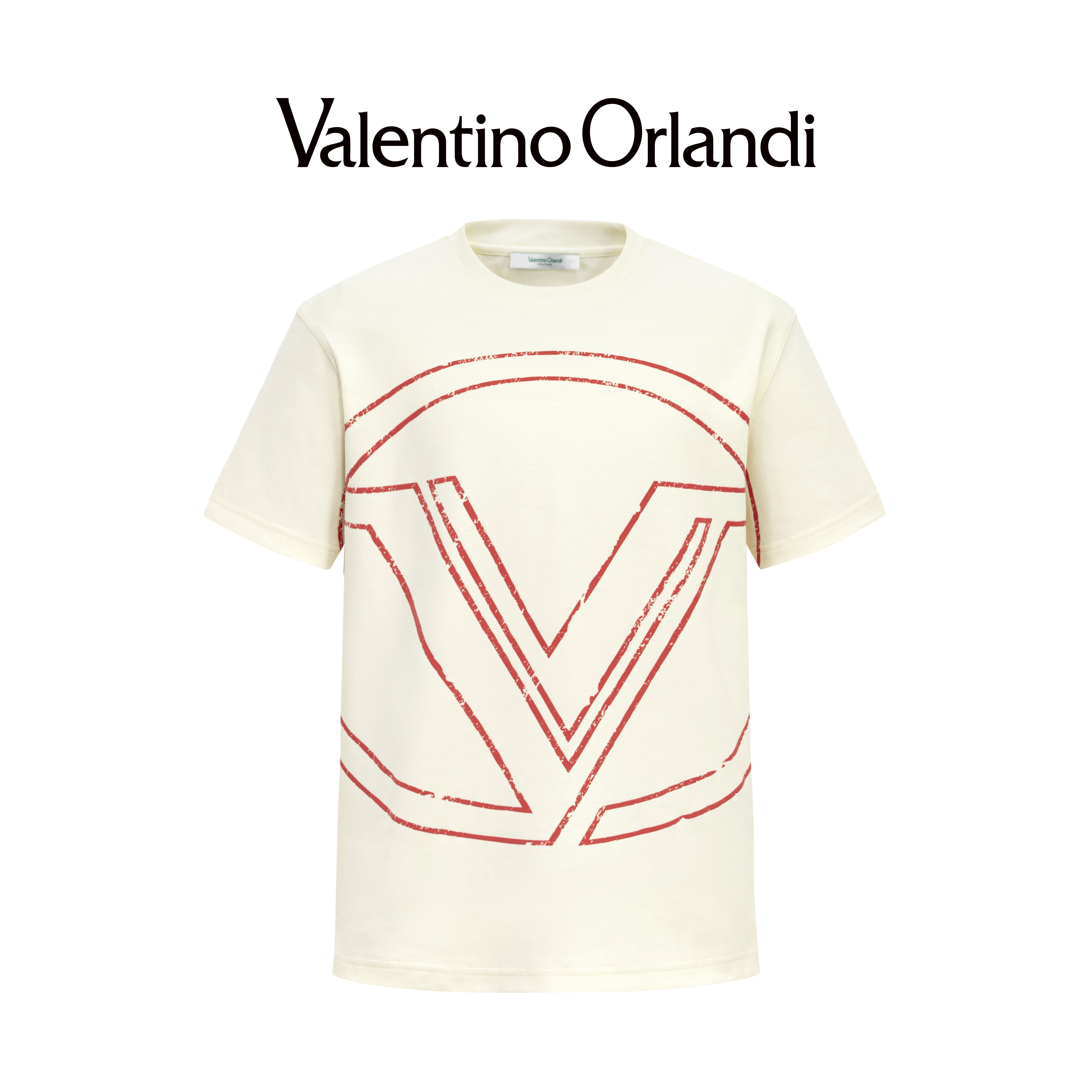 Valentino orlandi男士春秋B版时尚百搭撞色大标胶印圆领短袖T恤